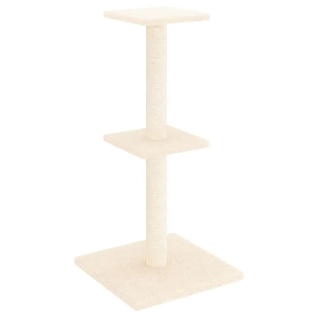 W2B VidaXL Modern Cream Cat Tree 28.7 in Tall Engineered Wood and Wool Plush with Sisal for Cats Toy