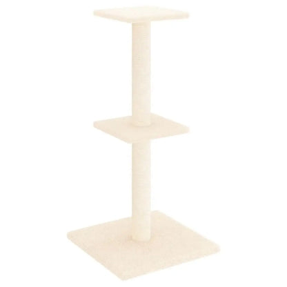W2B VidaXL Modern Cream Cat Tree 28.7 in Tall Engineered Wood and Wool Plush with Sisal for Cats Toy