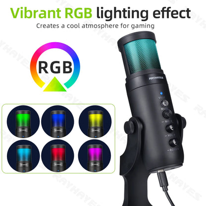 RAYHAYES JI-M90 RGB USB Microphone Condenser Gaming Mic for PC Phone Online Teaching Meeting Livestreaming