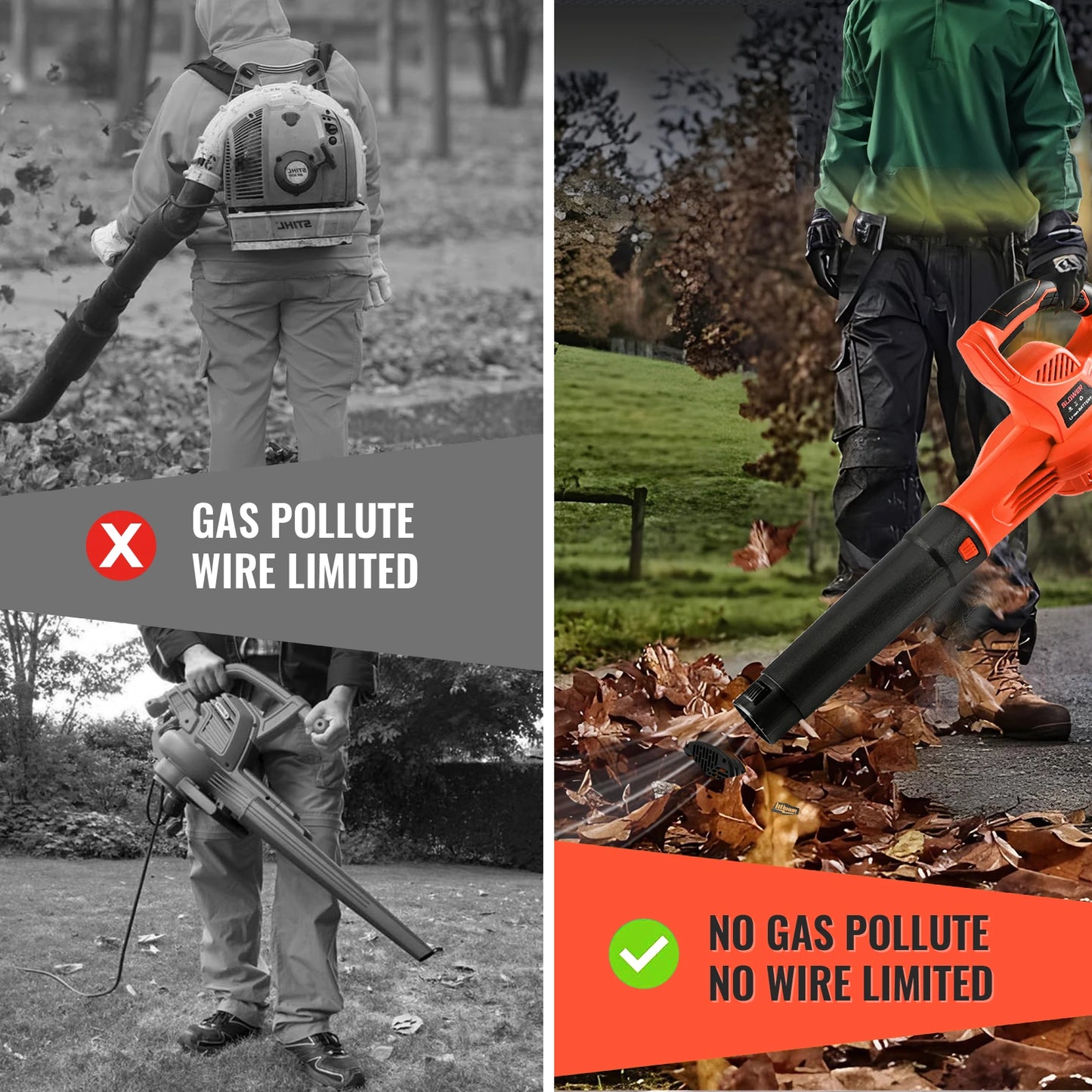21V Orange Cordless Leaf Blower Lightweight & Powerful with Dual Li-ion Battery(Including Charger) High-Speed Handheld Blower