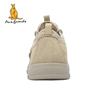 Lightweight Men's Kangaroo Logo Pigskin Leather Casual Sport Slip-On Sandals Breathable Soft Fabric for Spring Walking Style
