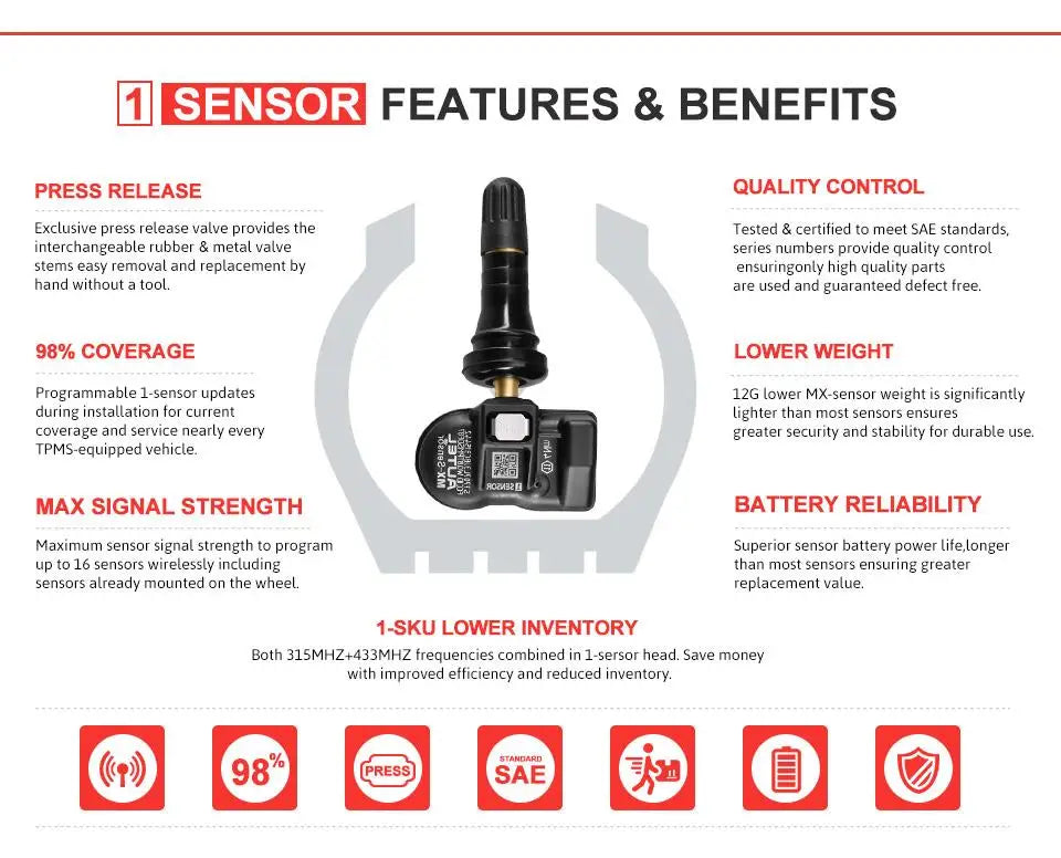 Autel TPMS MX Sensor 315MHz 433MHz Sensor 2in1 Clone-able Programming Sensors For TS501 TS508 Tire Pressure Monitoring Car Tool