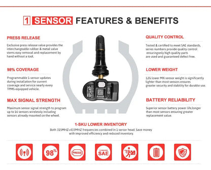 Autel TPMS MX Sensor 315MHz 433MHz Sensor 2in1 Clone-able Programming Sensors For TS501 TS508 Tire Pressure Monitoring Car Tool