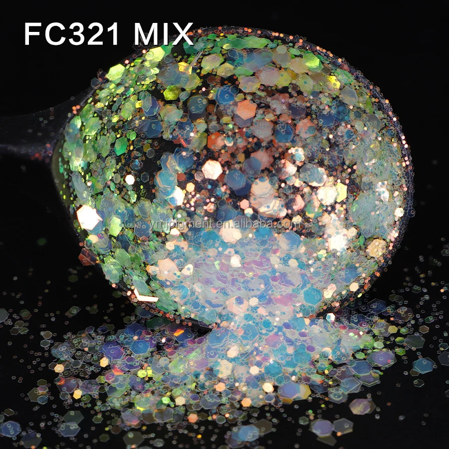 Free Samples Opal Iridescent Chunky Glitter Mix Crystal White Colors 1kg for Crafts Face Nail Art