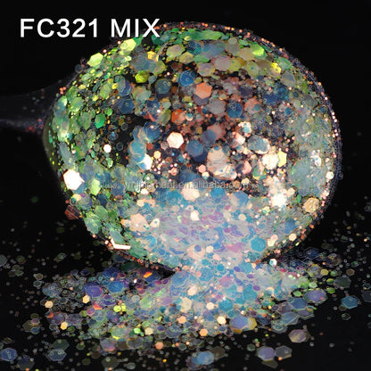 Free Samples Opal Iridescent Chunky Glitter Mix Crystal White Colors 1kg for Crafts Face Nail Art