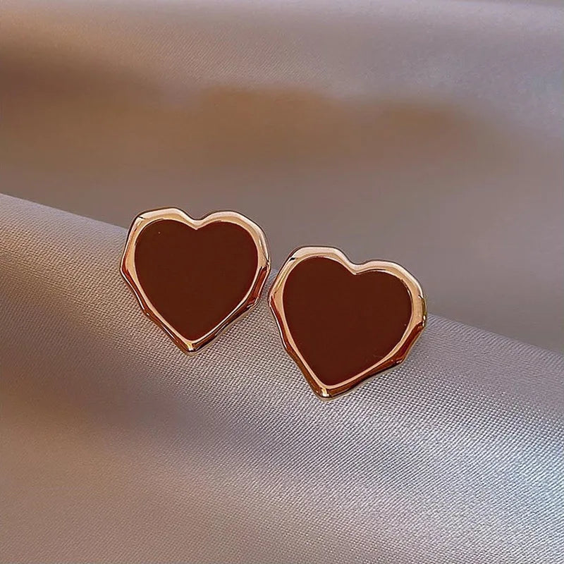 Rose Gold Plated Heart Stud Earrings For Women Alloy Fashion Jewelry Gift Red Color