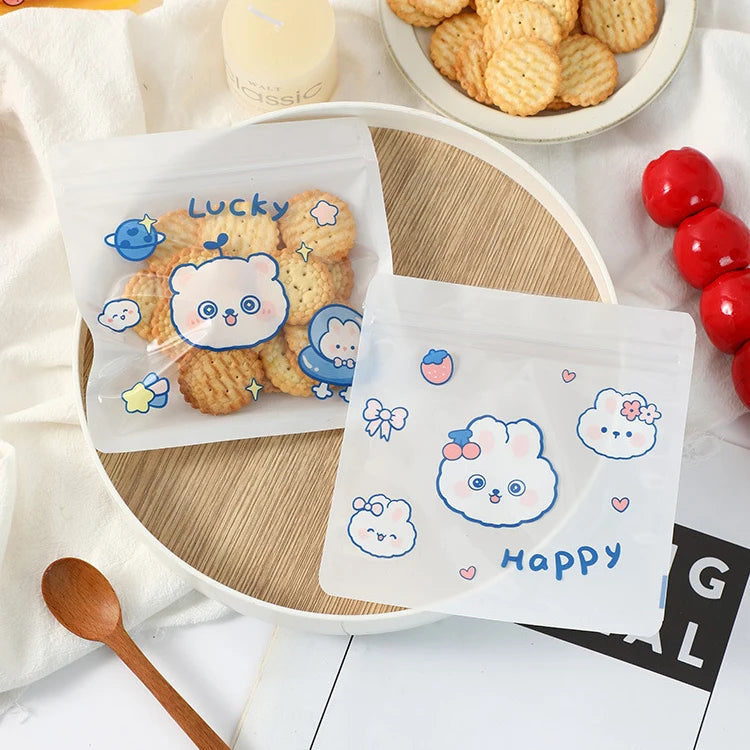 Morsun Cute Cartoon Zipper Bag Snack Zip Lock Bag Cookies Candy Snow Crisp Baking Bag 14x14cm 50pcs/pack Food Candy Packaging
