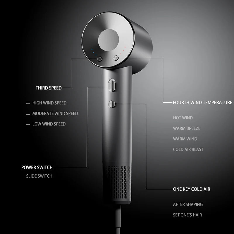 Professional 1600W DC Motor Brushless Hair Dryer High-Speed Bladeless Blow Styling Tool