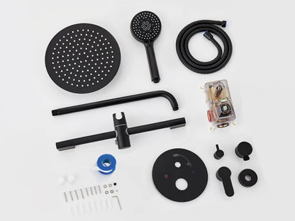 FLG Matte Black Bathroom Stainless Steel Shower Hot and Cold  in High Pressure Rainfall Wall Mount Concealed Shower Set