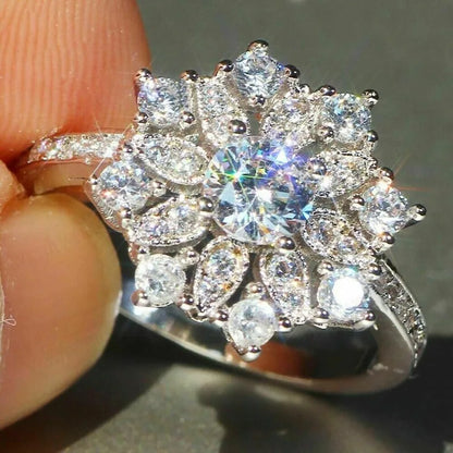 Q639 Women's White Gold Diamond Engagement Ring Round Brilliant Cut Natural G Color Center Stone With Side Diamonds