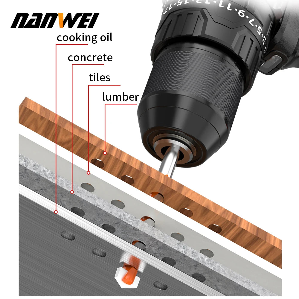 NANWEI 16.8v 120N High Torque Electric Drills Power Tools Combo Set Household Lithium Power Brushless Cordless Impact Drill