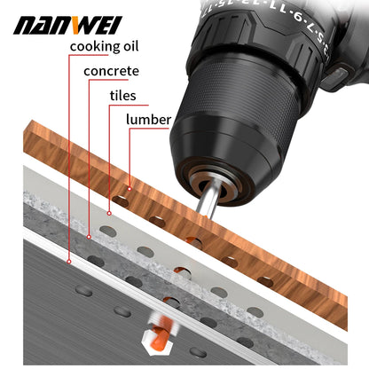 NANWEI 16.8v 120N High Torque Electric Drills Power Tools Combo Set Household Lithium Power Brushless Cordless Impact Drill