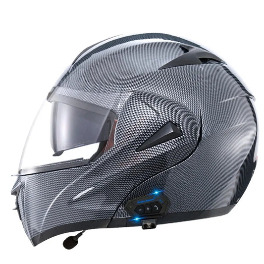 Carbon Fiber Pattern Electric Scooter Motorcycle Blueto0th Wireless Headphone Speaker Open Face Double Lens Full Face Helmets