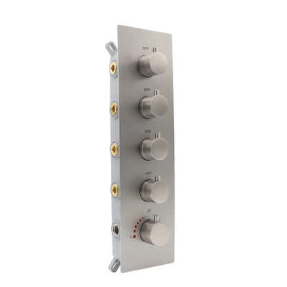 Modern 4 Way Thermostatic Shower Mixing Valve Concealed 5-Handle Brass Diverter Controlled Flow Polished Bronze Brushed Nickel