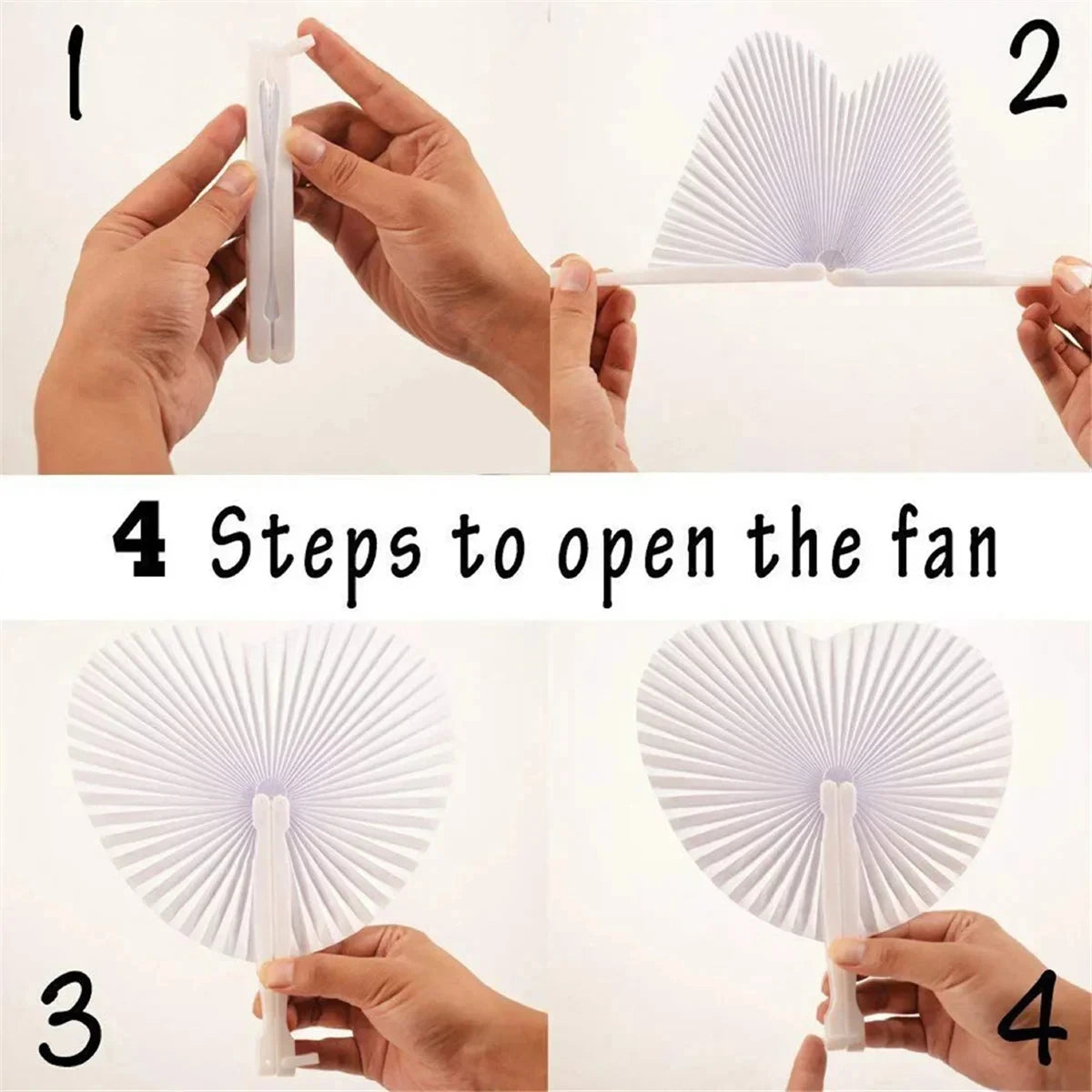 10pcs White Folding Fan Heart Shape Circular Blank Paper Hand Fans Wedding Outdoor Gatherings Party Birthday Wedding Decor