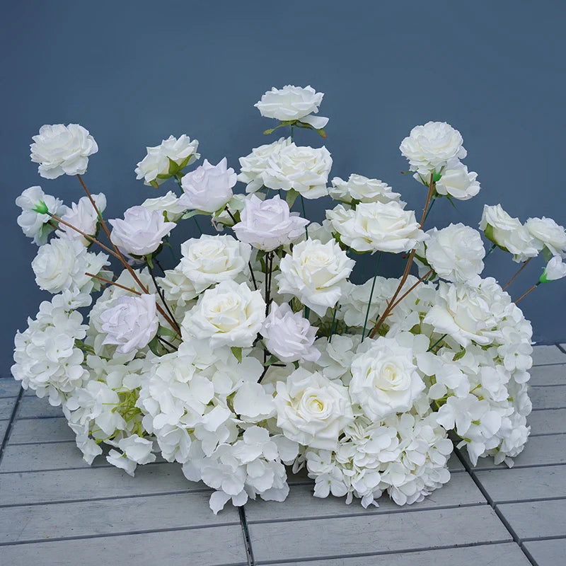 S-A8147 White Rose Hydrangea Floral Arrangement Sofa Table Runner Floor Flower
