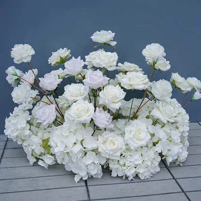 S-A8147 White Rose Hydrangea Floral Arrangement Sofa Table Runner Floor Flower