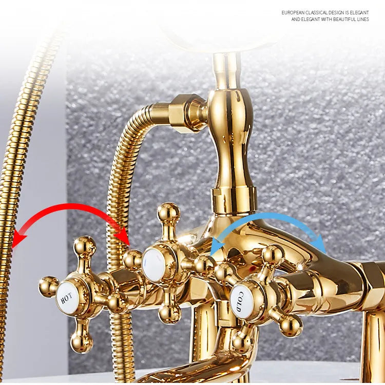 European Style Deck Mount Bathtub Faucet Antique Shower Mixer Tap with Shower Head