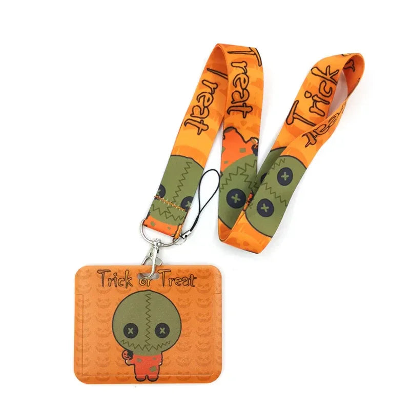 Halloween Trick R Treat Art Cartoon Anime Fashion Lanyards Bus ID Name Work Card Holder Accessories Decorations Kids Gifts