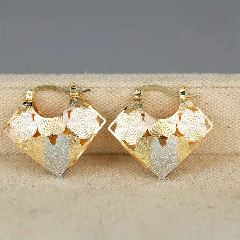 Gold Plated Floral Hoop Earrings For Women Party Fashion Dangle Earrings Alloy Metal Jewelry