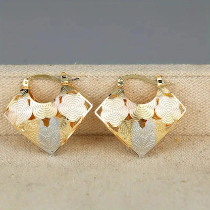 Gold Plated Floral Hoop Earrings For Women Party Fashion Dangle Earrings Alloy Metal Jewelry