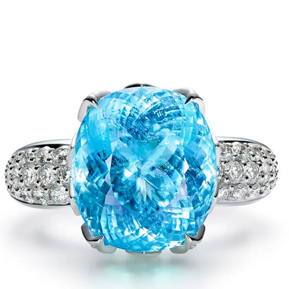 F506 Women's White Gold Diamond Ring Oval Cut Natural G Color Engagement Jewelry Main Stone Blue Topaz Side Diamonds