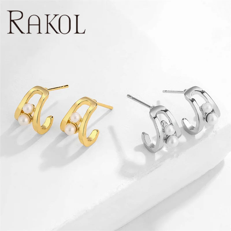 Rakol EP5587 Pretty Daily Pearl Earrings Metallic 18k Gold Plated Small Cute Stud Earrings for Girls