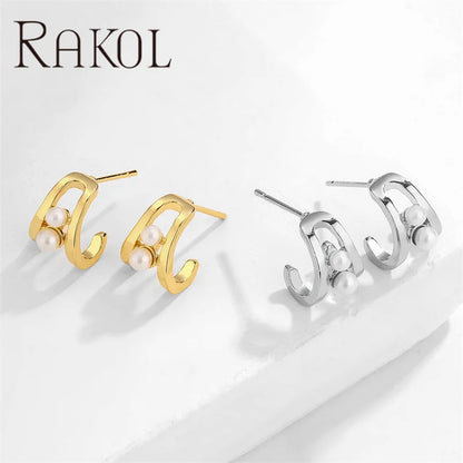 Rakol EP5587 Pretty Daily Pearl Earrings Metallic 18k Gold Plated Small Cute Stud Earrings for Girls