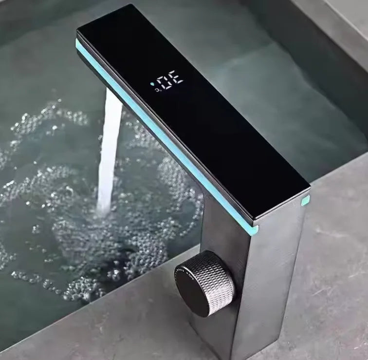 LED Intelligent Digital Temperature Display Hydroelectric Power Smart Surround Atmosphere Brass Aluminum Bathroom Basin Faucet