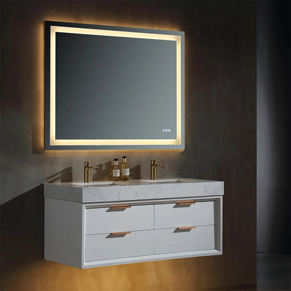 48 Inch White Beveled Edge Floating Bathroom Vanity Rubber Wood 12mm Sintered Stone Double Undermount Sink US Stock Homein