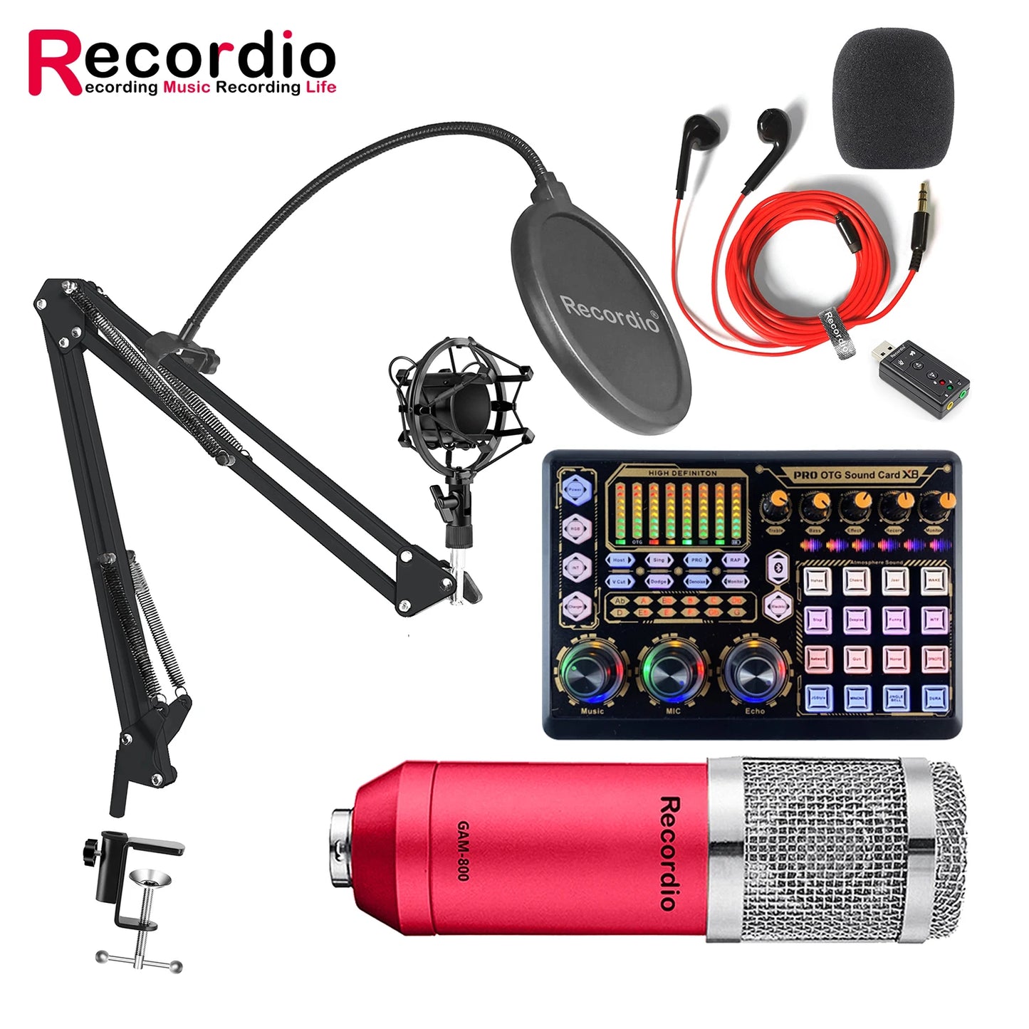 GAM-800R Professional Condenser Microphone R8 Sound Card Set for Webcast Live Recording