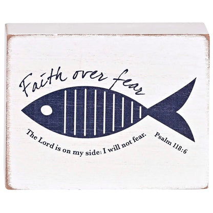 TD Tabletop Faith Over Fear Fish Plaque Elegant Religious Decorative Wall Art