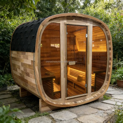 10% OFF - in Stock & Ready to Ship! 4-Person Outdoor Sauna in Natural Red Cedar for Aromatic Wellness