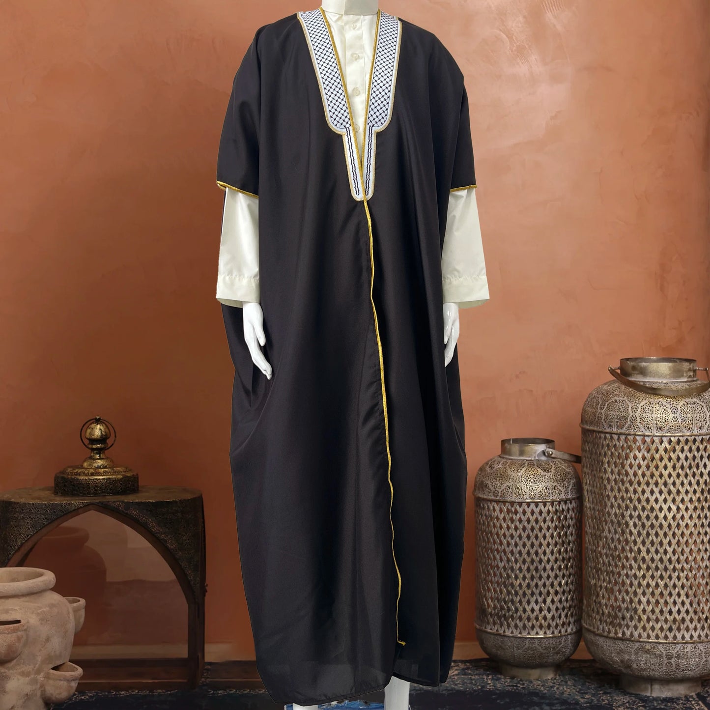 2027 NEW KJ Wholesale Fast Shipping Saudi Arabic Bisht for Men Breathable XXL Jubbah for Muslim Men Bisht Dress ODM for Winter