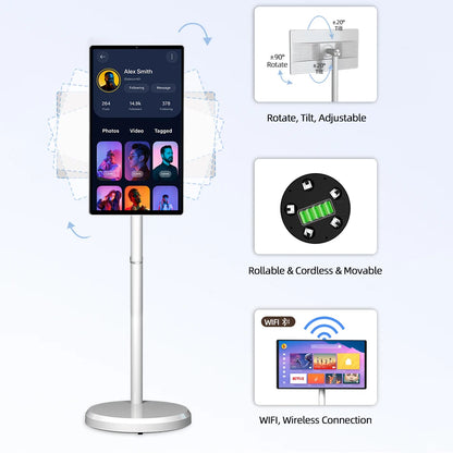 2025 New 21.5 Inch Mini Lcd Tv Portable Touch Screen Tv With Stand Rechargeable Smart Tv Display Wireless Smart Television