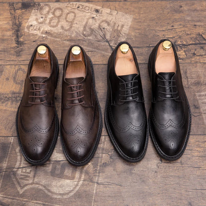 Extra Size 38-47 Brogue Dress Shoes Lace up PU Leather Oxford Formal Business Footwear Wedding Shoes for Men