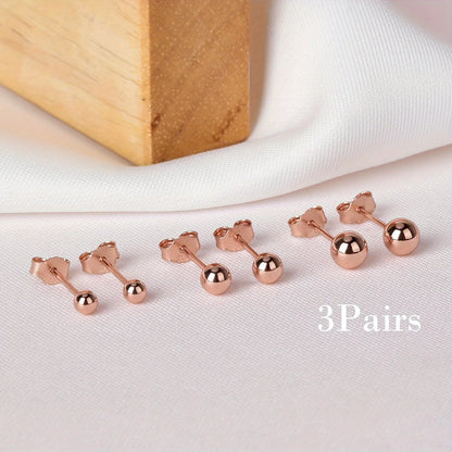 Lanshang Fine Stud Earrings 925 Sterling Silver Gold Plated Jewelry  for Women Men Tiny Ball Earrings