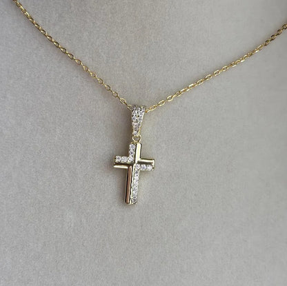 Minimalist 0.12ctw Moissanite Pave Cross Necklace Christian Religious Pendant 14K Gold Plated Cross Charm for Party Occasions