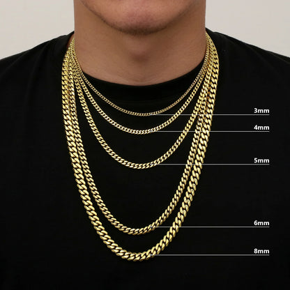USA Free Shipping Real 8mm 14k Gold Plated Miami Cuban Link Chain Women Gifts Jewelry Stainless Steel Waterproof Mens Necklace