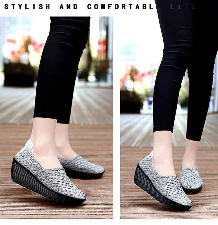 New Women Sneakers Summer Casual Shoes Woven Flat Platform Women's Shoes Breath Loafers Lady Footwear Soft Zapatos Plus Size 42