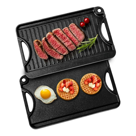 Overseas Stock Free Shipping 14x8.5 Inch Reversible Grill Griddle Pre-Seasoned BBQ Pan Cast Iron Black