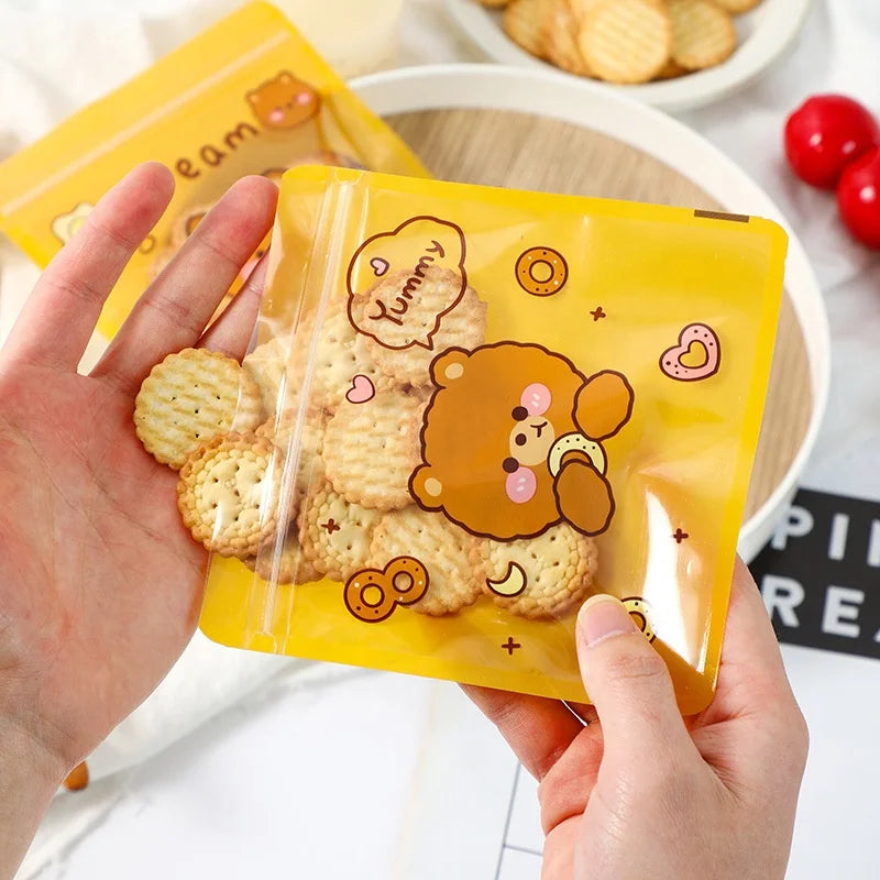Morsun Cute Cartoon Zipper Bag Snack Zip Lock Bag Cookies Candy Snow Crisp Baking Bag 14x14cm 50pcs/pack Food Candy Packaging