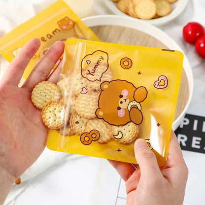 Morsun Cute Cartoon Zipper Bag Snack Zip Lock Bag Cookies Candy Snow Crisp Baking Bag 14x14cm 50pcs/pack Food Candy Packaging