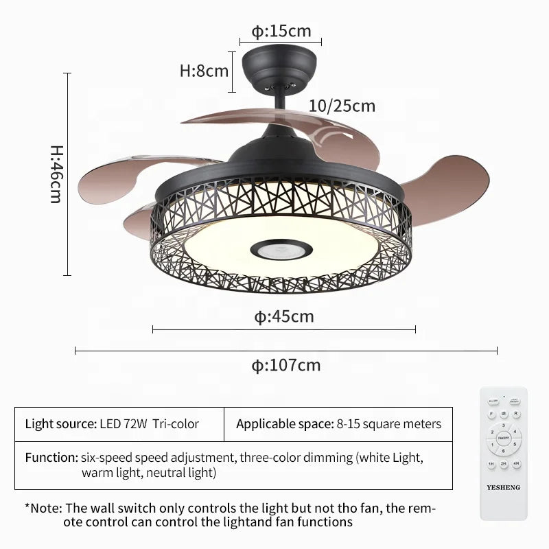 2004S-RGB De Techo Con Luz LED 36W DC Y Altavoz 3 Tonalidades Con Memoria Aspas Retractiles 6 Velocidades Control Remoto