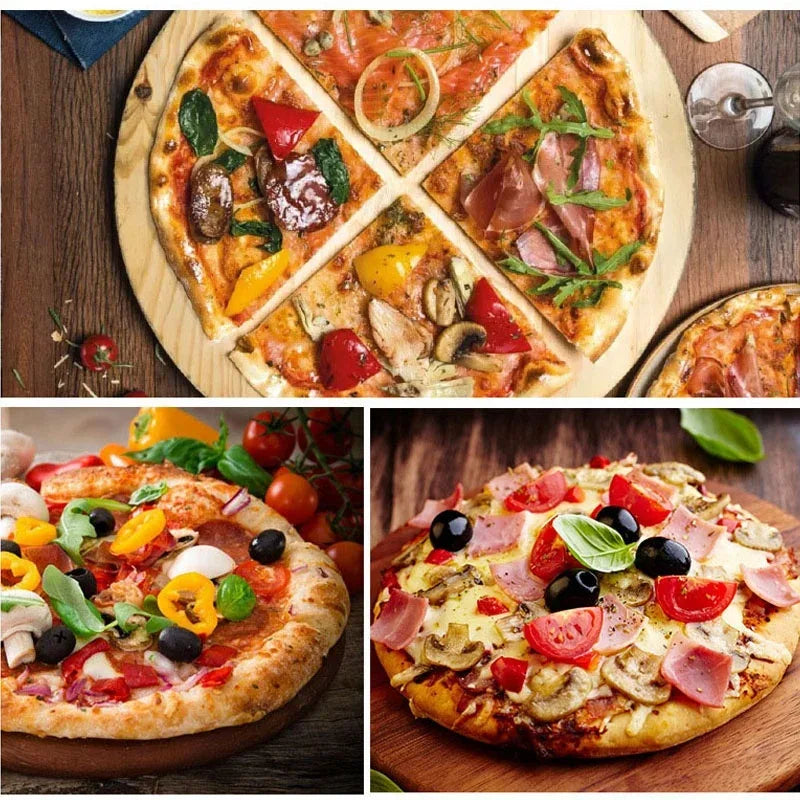 Stainless Steel Pizza Peel Wooden Handle Pizza Shovel Round Paddle Pizza Peels Cake Shovel Spatula Baking Tools
