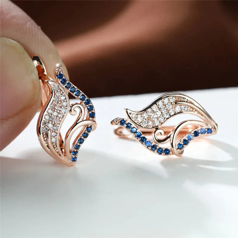 E2825 Rose Gold Plated Huggie Earrings With Zircon Wings Design For Women Party Fashion Jewelry
