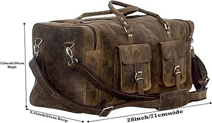 Men's Fashion Leather Duffel Weekender Bag Adjustable Canvas Carry Tote Satchel for Outdoor Use Overnight Travel Bag