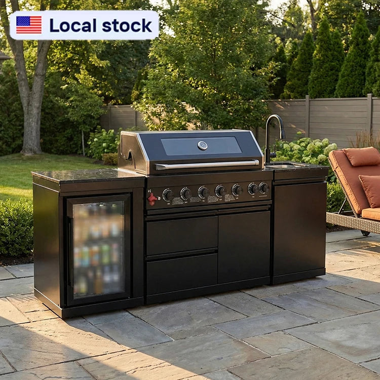 US Overseas Warehouse Factory Direct Portable Modular Outdoor Kitchen Cabinet Guesthouse BBQ Island Grill