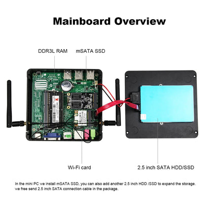 XCY Fanless Mini PC Intel Core I7 4500U I5 4200U Gigabit Ethernet HDMI VGA Display 8x USB Ports Support WiFi Windows Linux