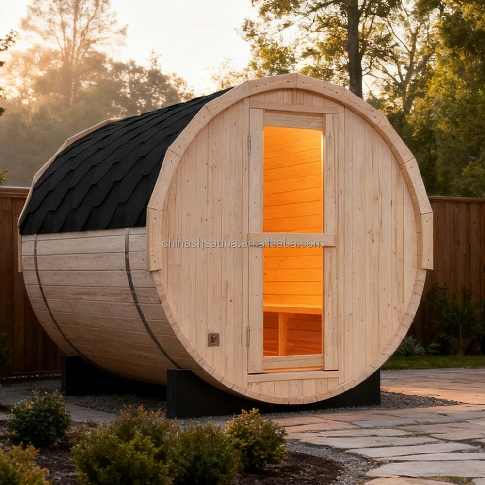 Spacious 4-Person Outdoor Barrel Sauna with Aromatherapy for Home Wellness